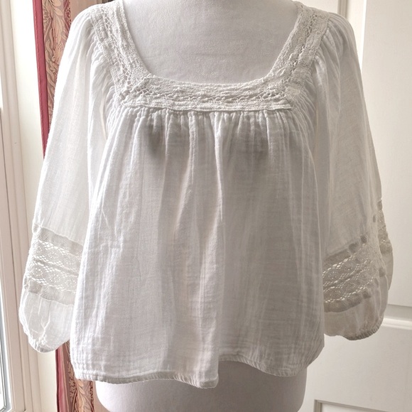O’Neil Embroidered Cropped Boho Top 3/4 Sleeve White Size M - Picture 4 of 13